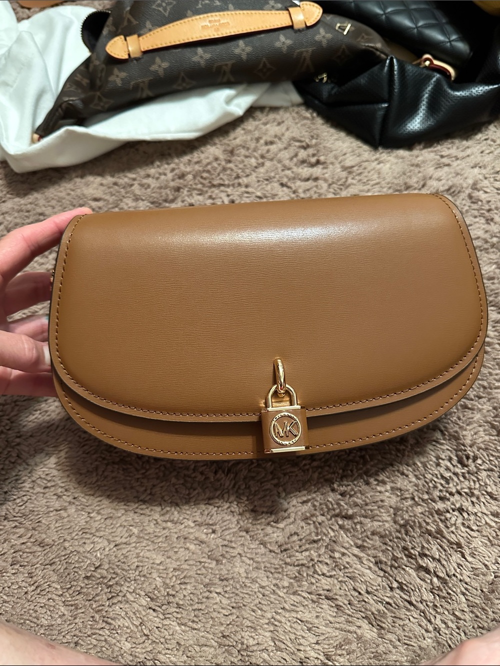 Michael Kors Cognac Leather Crossbody with Gold-Tone Lock